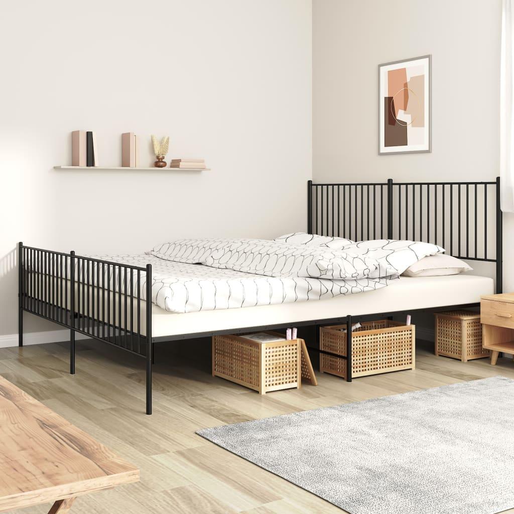 Sengeramme med sengegavl og fodgærde 200x200 cm metal sort billede