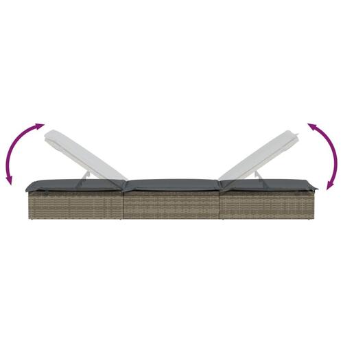 Liggestol 1 stk. med hynde 201x55x62 cm polyrattan grå