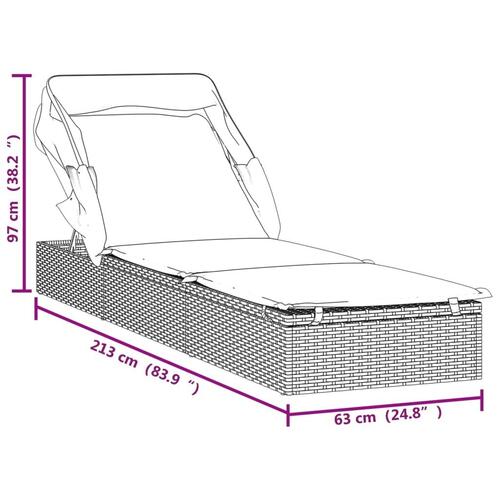 Liggestol med foldbart tag 213x63x97 cm polyrattan grå