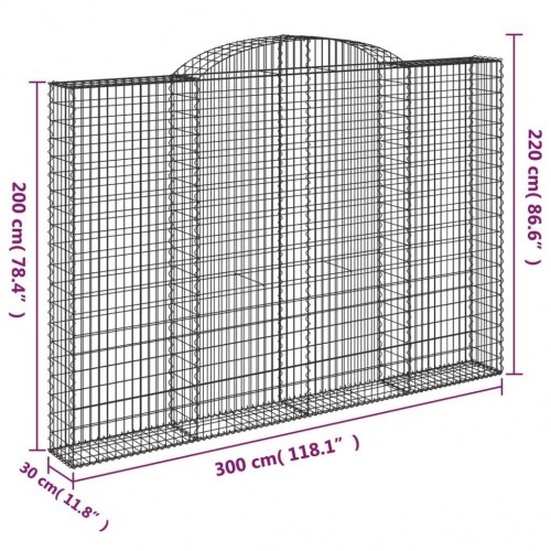 Buet gabionkurv 300×30×200/220 cm - galvaniseret jern