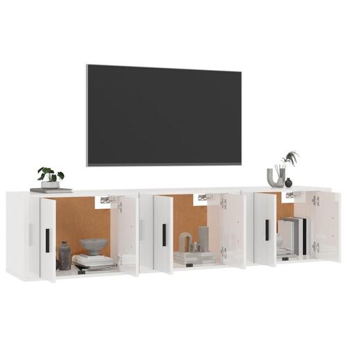 Væghængte tv-skabe 3 stk. 57x34,5x40 cm hvid højglans