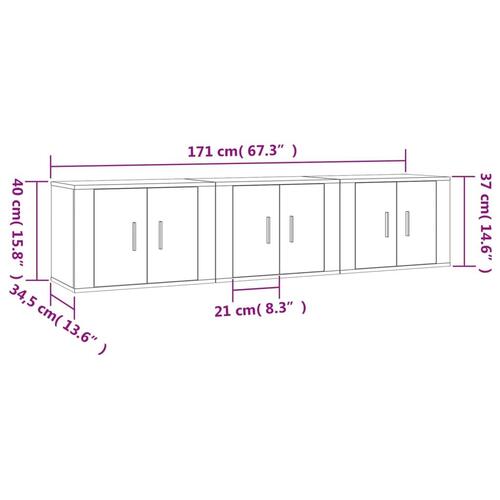 Væghængte tv-skabe 3 stk. 57x34,5x40 cm hvid højglans