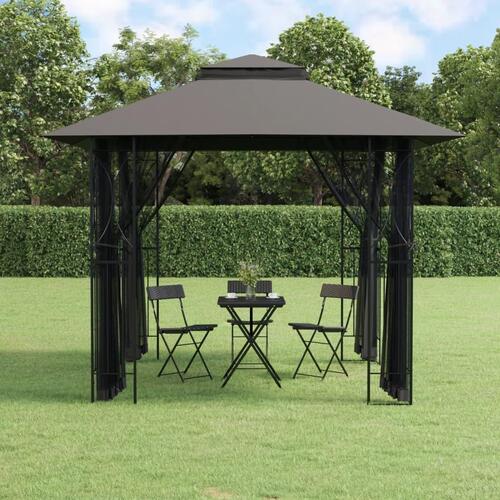 Pavillon med sidevægge 300x300x270 cm stål antracitgrå