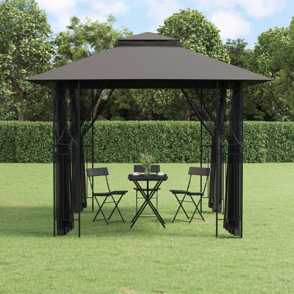 Pavillon med sidevægge 300x300x270 cm stål antracitgrå