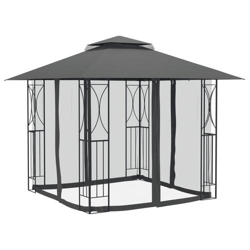 Pavillon med sidevægge 300x300x270 cm stål antracitgrå