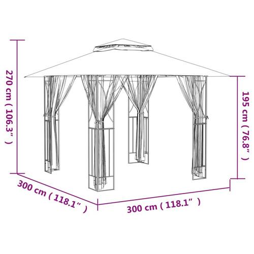 Pavillon med sidevægge 300x300x270 cm stål antracitgrå