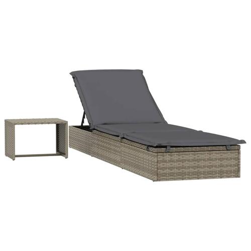 Liggestol 1 stk. med bord polyrattan grå
