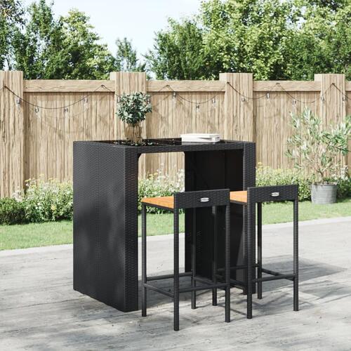 Barstole 2 stk. polyrattan og massivt akacietræ sort