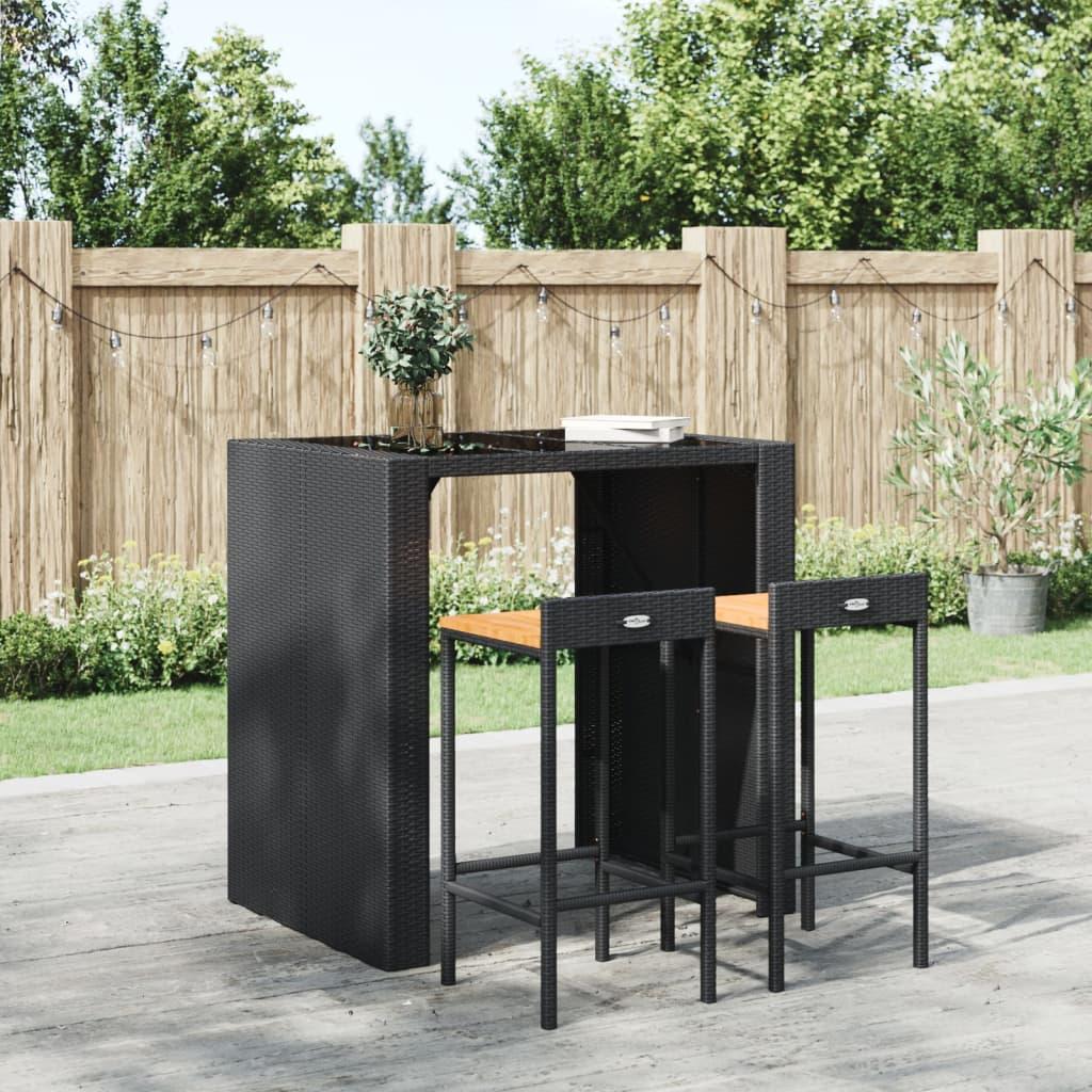 Barstole 2 stk. polyrattan og massivt akacietræ sort