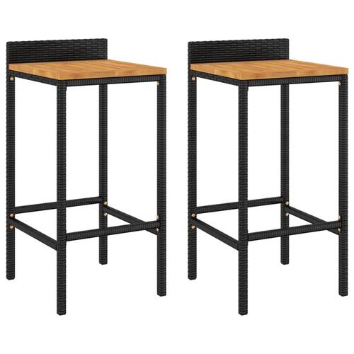 Barstole 2 stk. polyrattan og massivt akacietræ sort