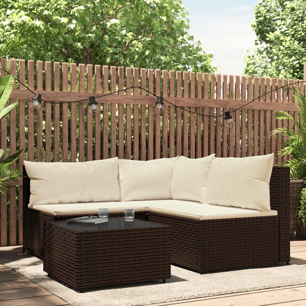 Loungesæt til haven 4 dele med hynder polyrattan brun
