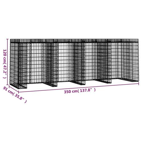 Gabionvæg til skraldespand 350x91x120 cm galvaniseret jern