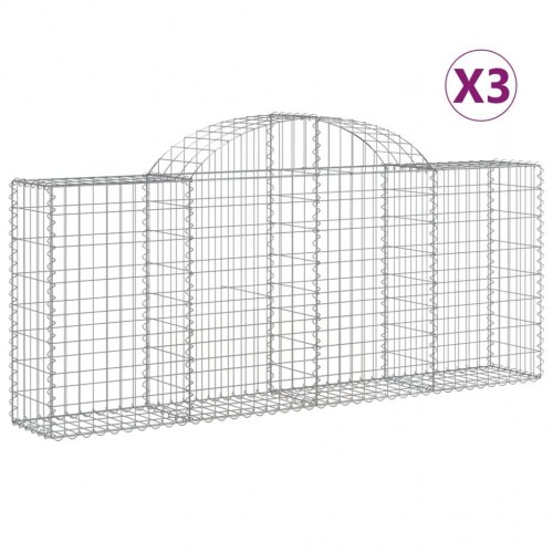 Buede gabionkurve 3 stk. 200 × 30 × 80/100 cm - galvaniseret jern