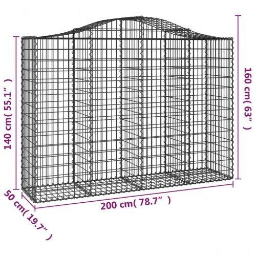 Buet gabionkurv 200 × 50 × 140/160 cm - galvaniseret jern