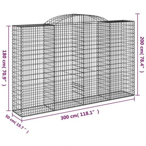 Buet gabionkurv 300 × 50 × 180/200 cm - galvaniseret jern