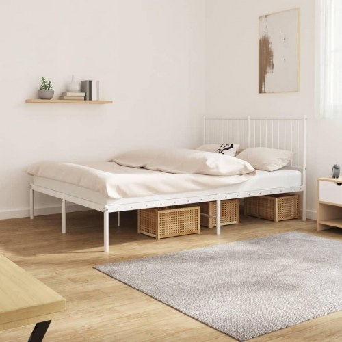 Sengeramme med sengegavl 135×190 cm - metal, hvid