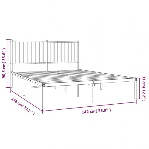 Sengeramme med sengegavl 135×190 cm - metal, hvid