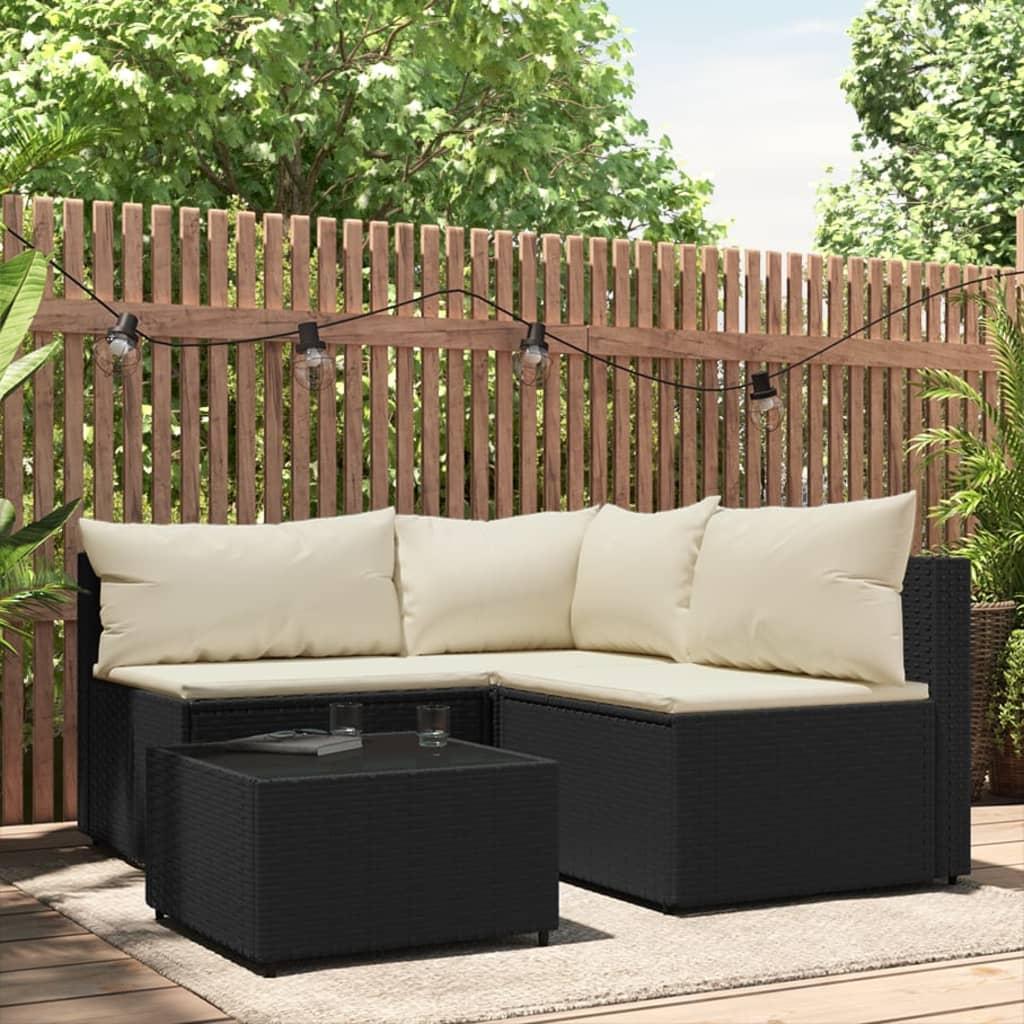 Loungesæt til haven 4 dele med hynder polyrattan sort