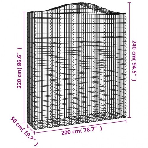 Buet gabionkurv 200×50×220/240 cm - galvaniseret jern stenvæg