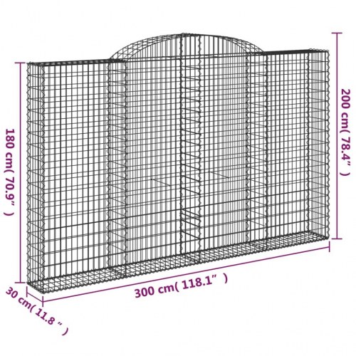 Buet gabionkurv 300 × 30 × 180/200 cm - galvaniseret jern