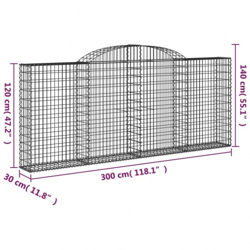Buet gabionkurv 300×30×120/140 cm - galvaniseret jern