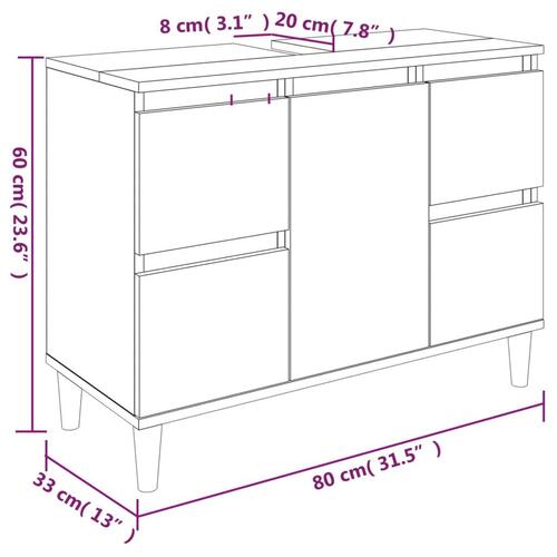 Underskab til håndvask 80x33x60 cm konstrueret træ røget eg
