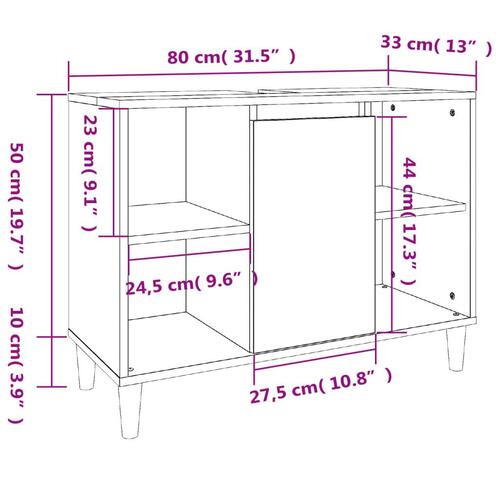 Underskab til håndvask 80x33x60 cm konstrueret træ sonoma-eg