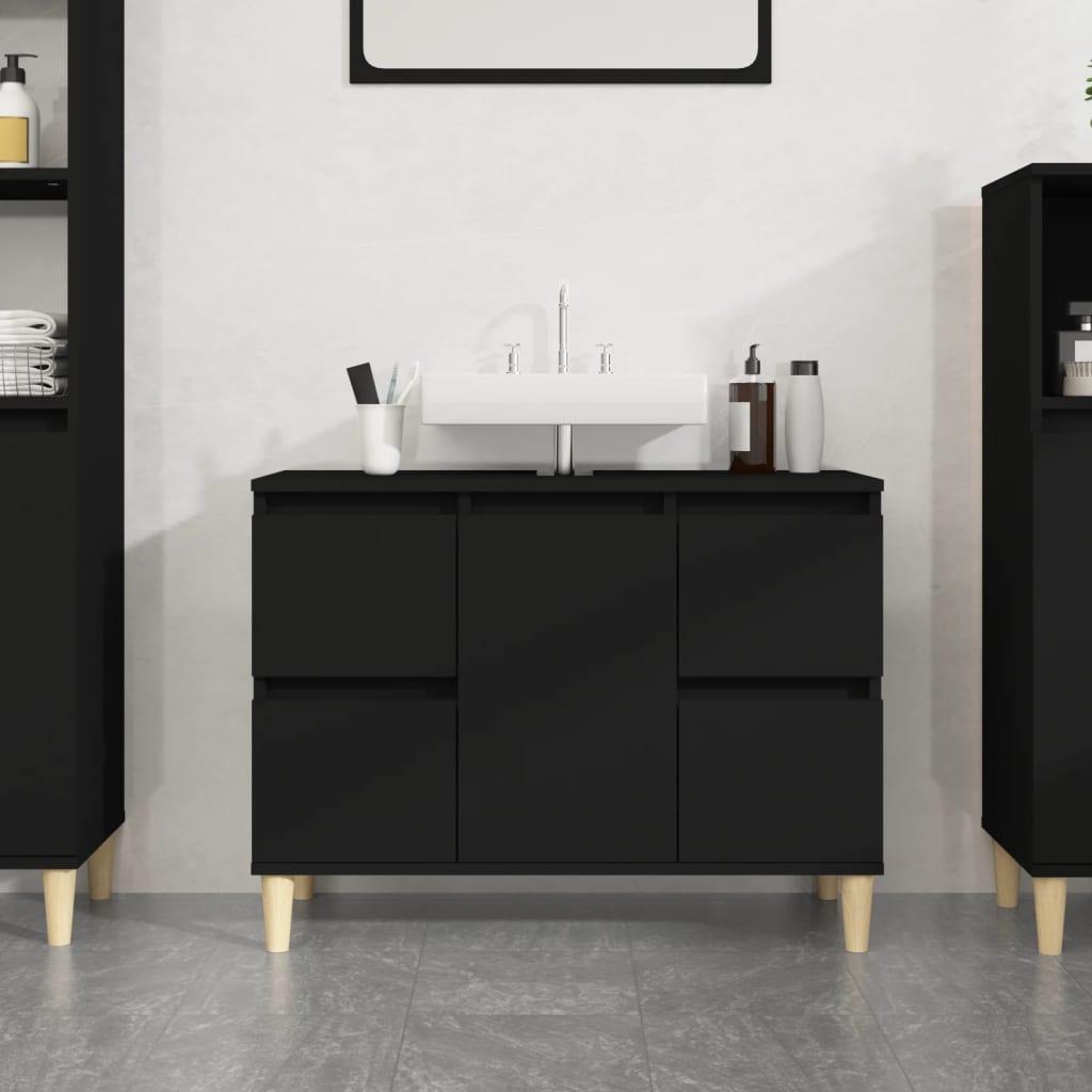 Underskab til håndvask 80x33x60 cm konstrueret træ sort