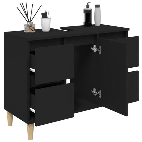 Underskab til håndvask 80x33x60 cm konstrueret træ sort