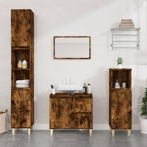 Badeværelsesskab 30x30x190 cm konstrueret træ røget egetræ