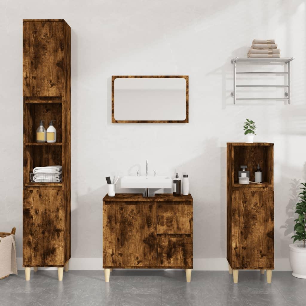 Badeværelsesskab 30x30x190 cm konstrueret træ røget egetræ