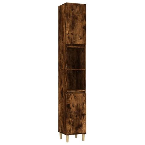 Badeværelsesskab 30x30x190 cm konstrueret træ røget egetræ