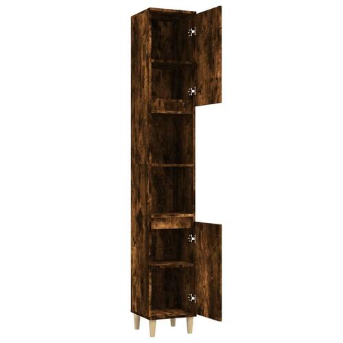 Badeværelsesskab 30x30x190 cm konstrueret træ røget egetræ