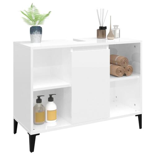 Skab til håndvask 80x33x60 cm konstrueret træ hvid højglans