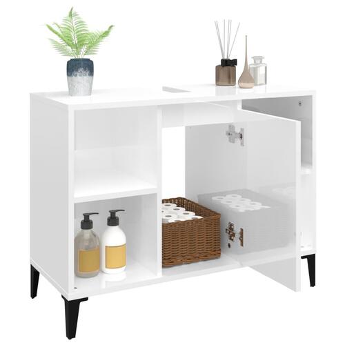 Skab til håndvask 80x33x60 cm konstrueret træ hvid højglans