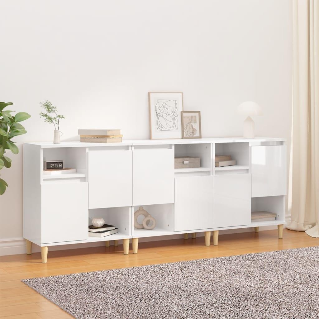 Skænke 3 stk. 60x35x70 cm konstrueret træ hvid højglans