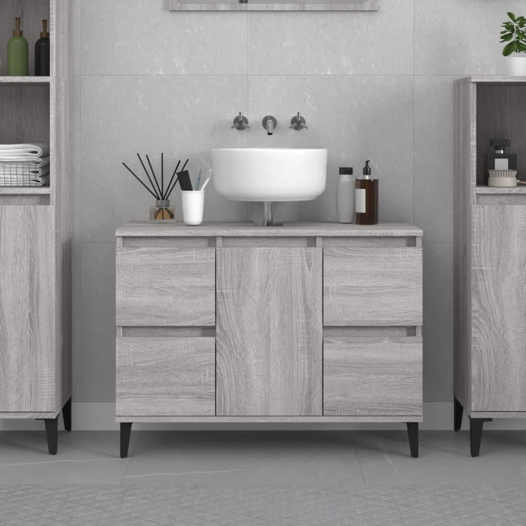 Skab til håndvask 80x33x60 cm konstrueret træ grå sonoma-eg