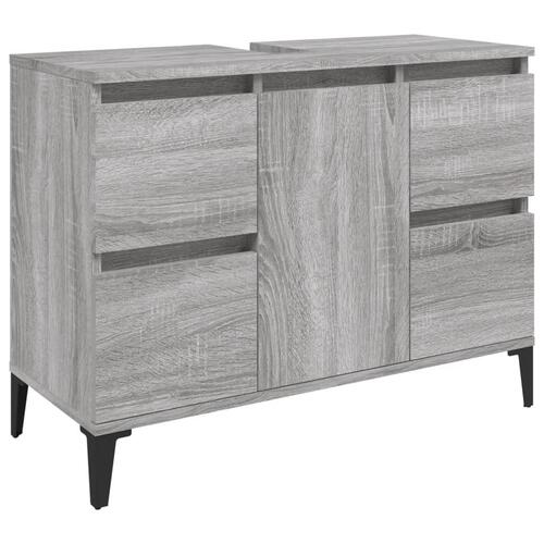 Skab til håndvask 80x33x60 cm konstrueret træ grå sonoma-eg