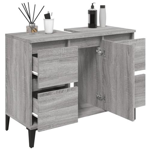 Skab til håndvask 80x33x60 cm konstrueret træ grå sonoma-eg