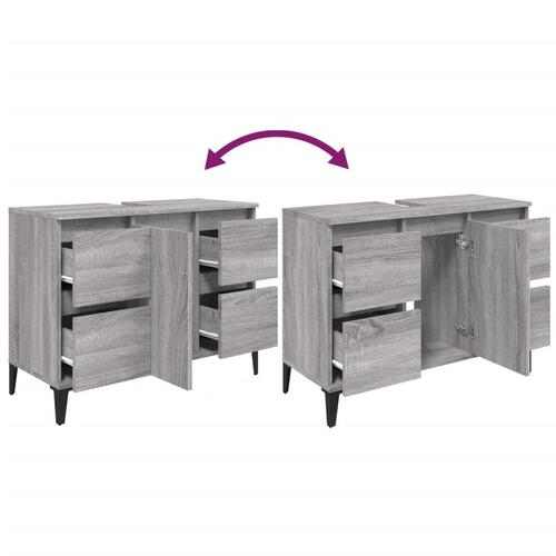 Skab til håndvask 80x33x60 cm konstrueret træ grå sonoma-eg