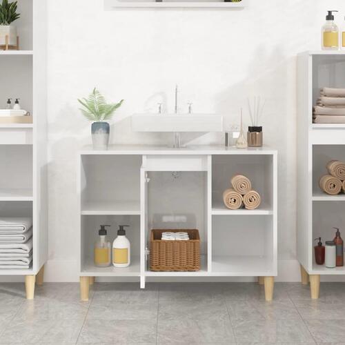 Skab til håndvask 80x33x60 cm konstrueret træ hvid højglans