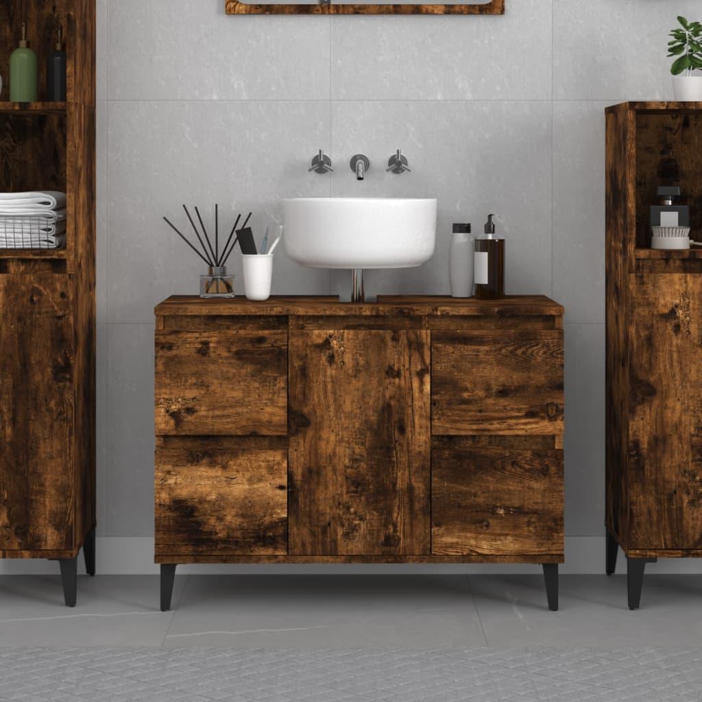 Underskab til håndvask 80x33x60 cm konstrueret træ røget eg