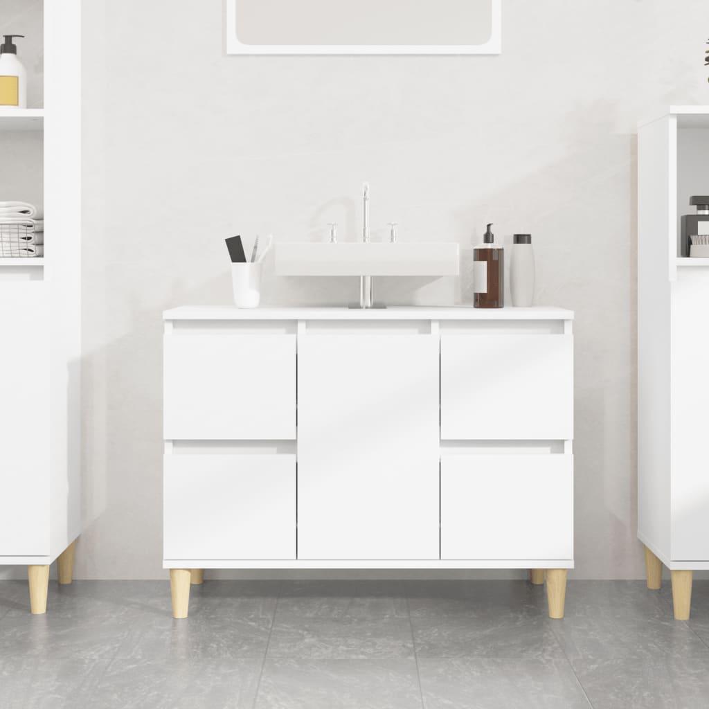 Skab til håndvask 80x33x60 cm konstrueret træ hvid højglans