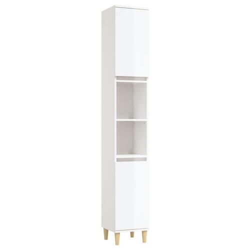 Badeværelsesskab 30x30x190 cm konstrueret træ hvid højglans
