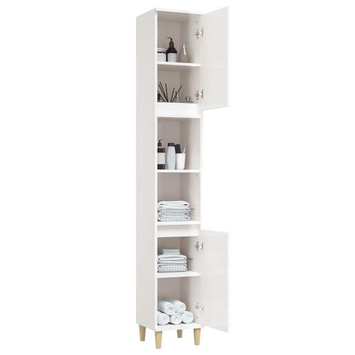 Badeværelsesskab 30x30x190 cm konstrueret træ hvid højglans