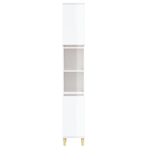 Badeværelsesskab 30x30x190 cm konstrueret træ hvid højglans