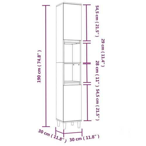 Badeværelsesskab 30x30x190 cm konstrueret træ hvid højglans
