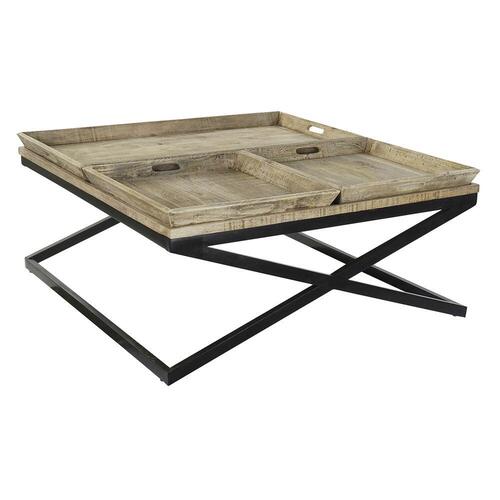 Sofabord Sort Natur Træ Metal 120 x 120 x 55 cm