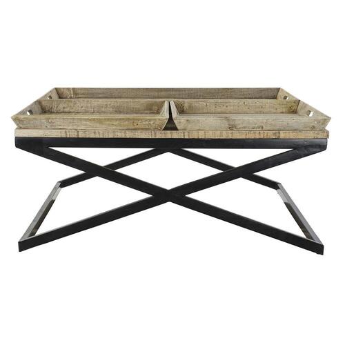 Sofabord Sort Natur Træ Metal 120 x 120 x 55 cm