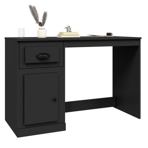 Skrivebord med skuffe 115x50x75 cm konstrueret træ sort
